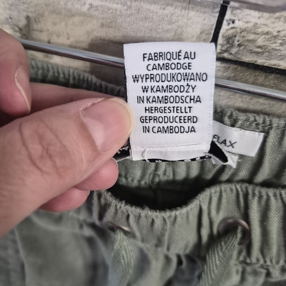 Nicole Miller 100% Linen Cargo Pants Women's Size M Sage Green Joggers Flax - Picture 4 of 9